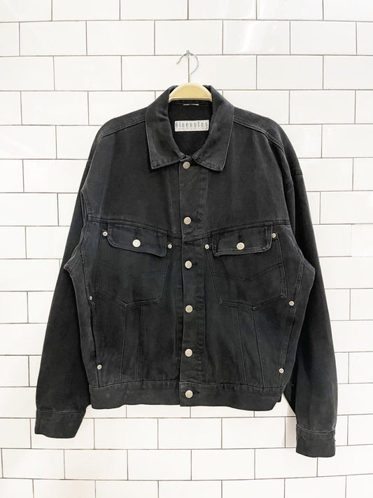 vintage 80s bluenotes oversized black denim jacket - good market thrift store