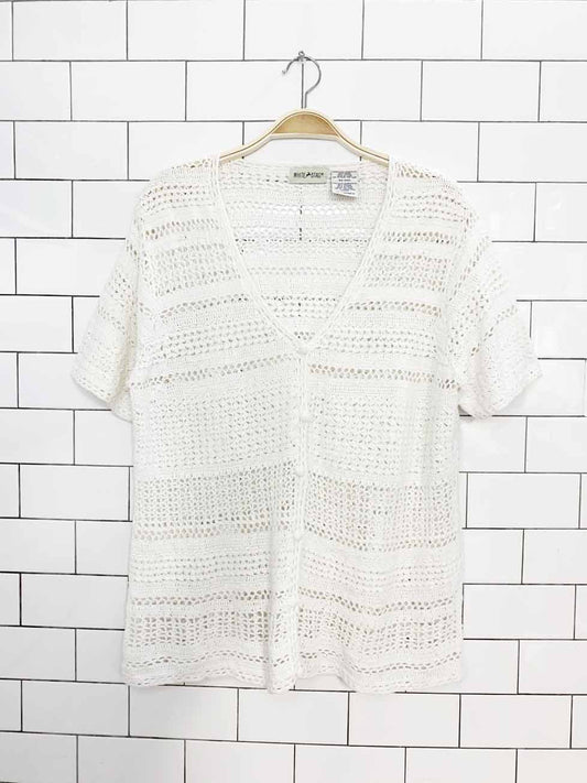 vintage 00s white stag crochet knit cardigan top