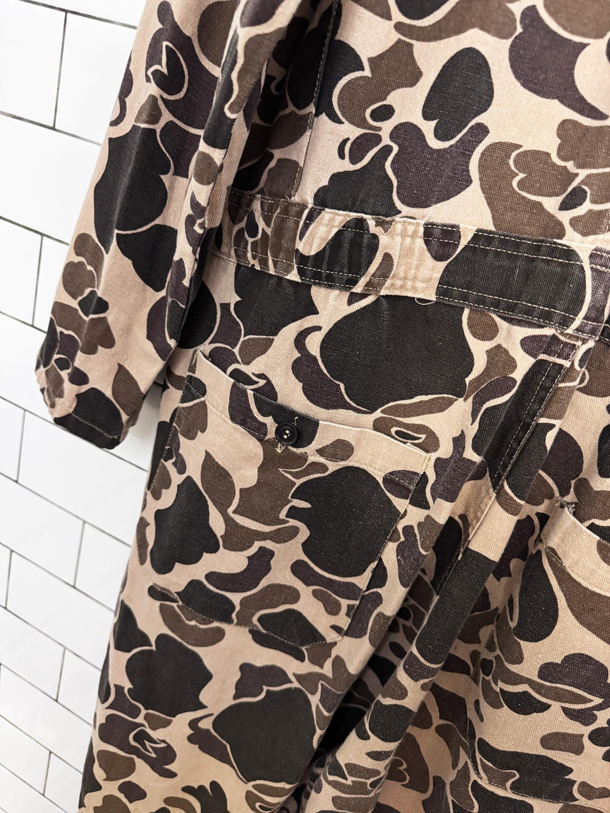 vintage 90s duck bay camo duck canvas utility coveralls