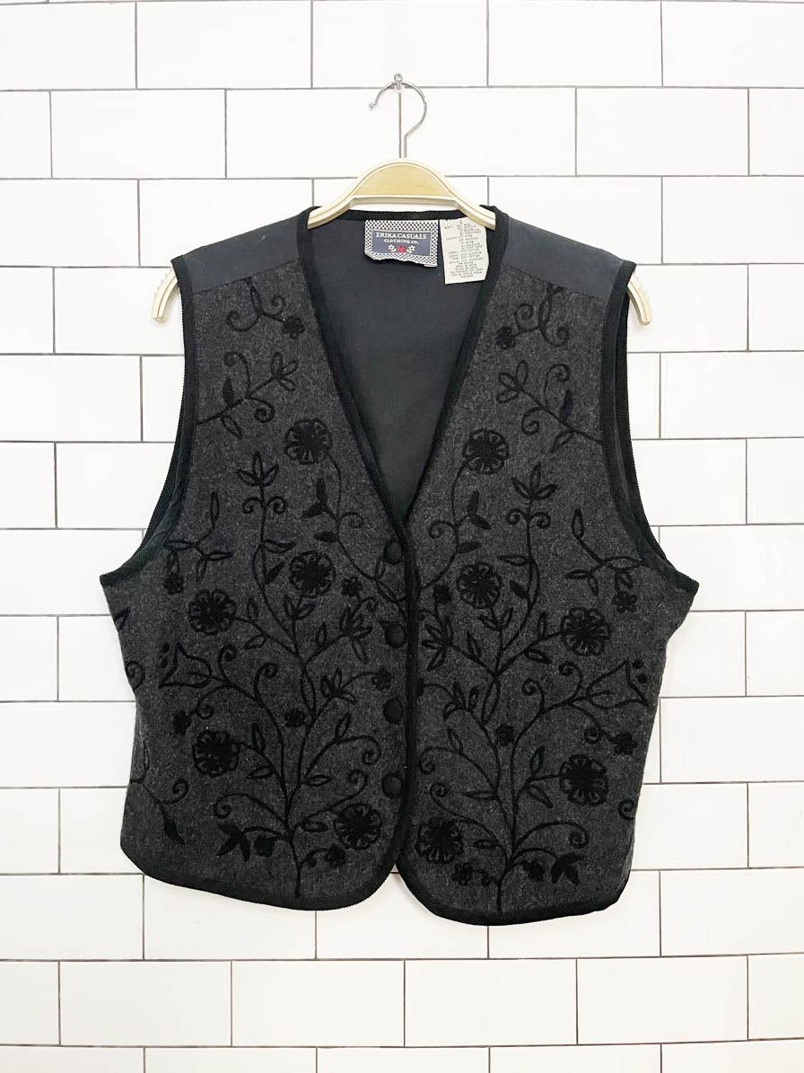 vintage 90s erica casuals wool-blend garden embroidery vest