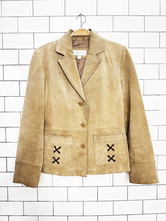 vintage 00s colebrook suede contrast lace up jacket | leather