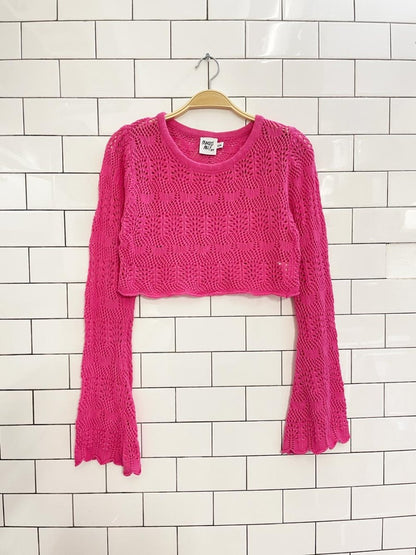 princess polly leah crochet knit crop flare sleeve top - good market thrift store
