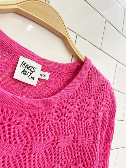 princess polly leah crochet knit crop flare sleeve top - good market thrift store