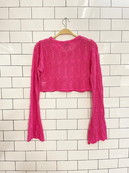 princess polly leah crochet knit crop flare sleeve top - good market thrift store