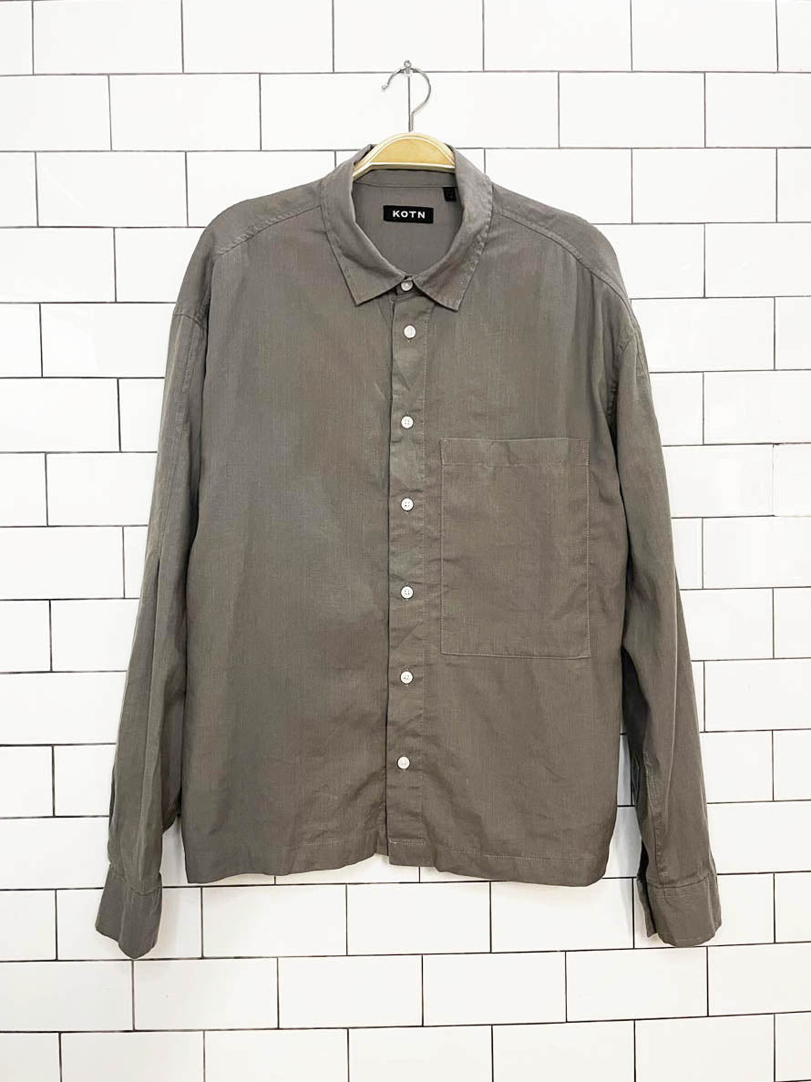 kotn linen-blend full button big pocket shirt
