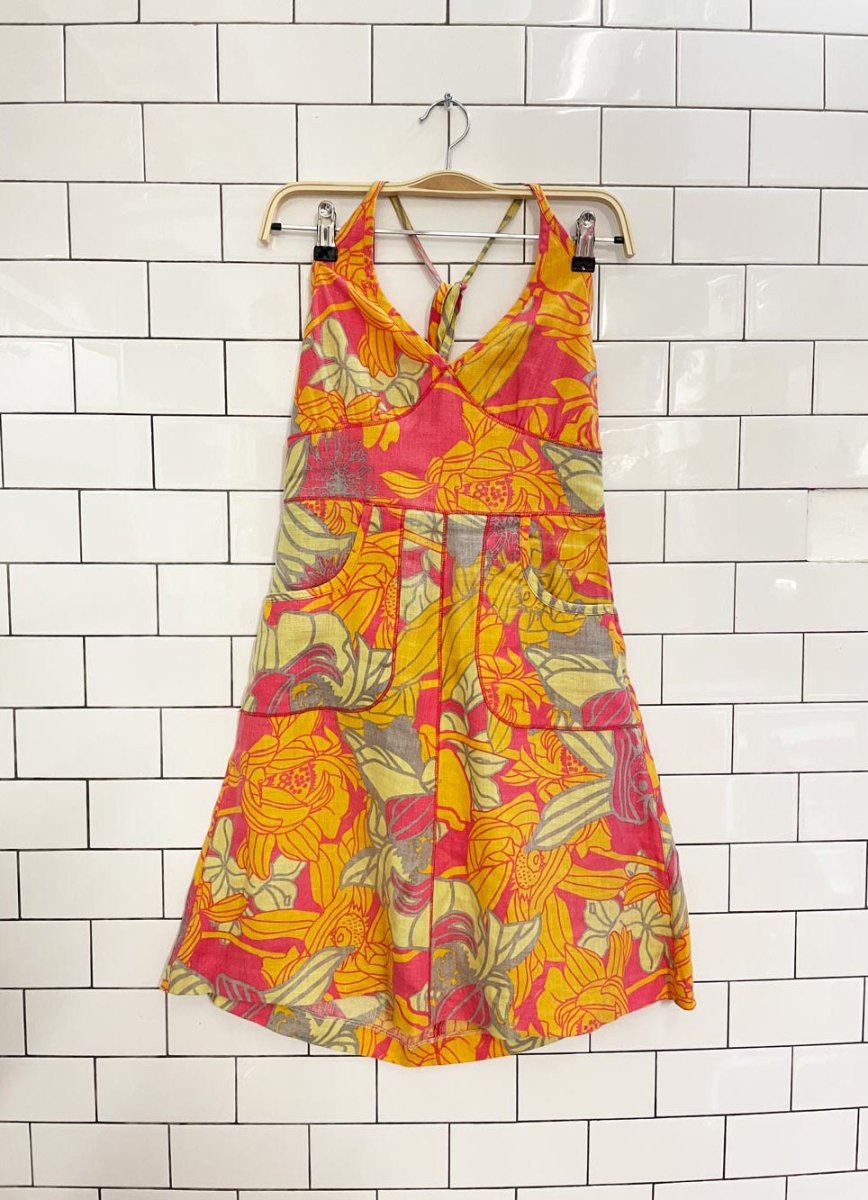 y2k h&m 100% linen tropical halter mini dress - good market thrift store