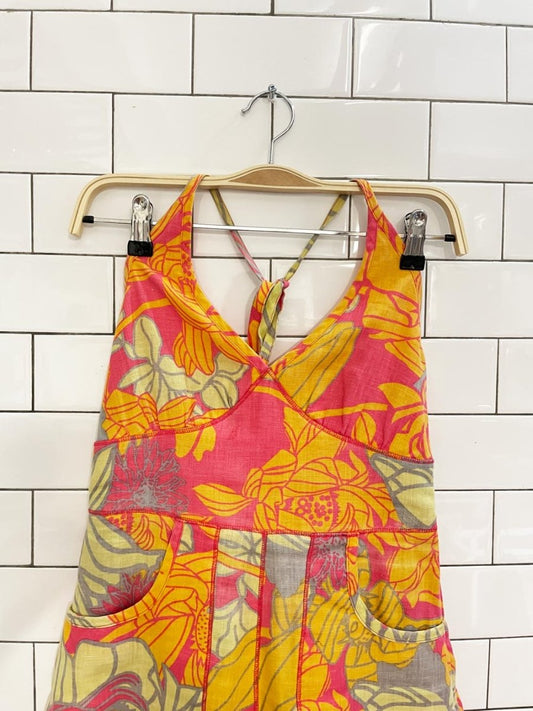 y2k h&m 100% linen tropical halter mini dress - good market thrift store