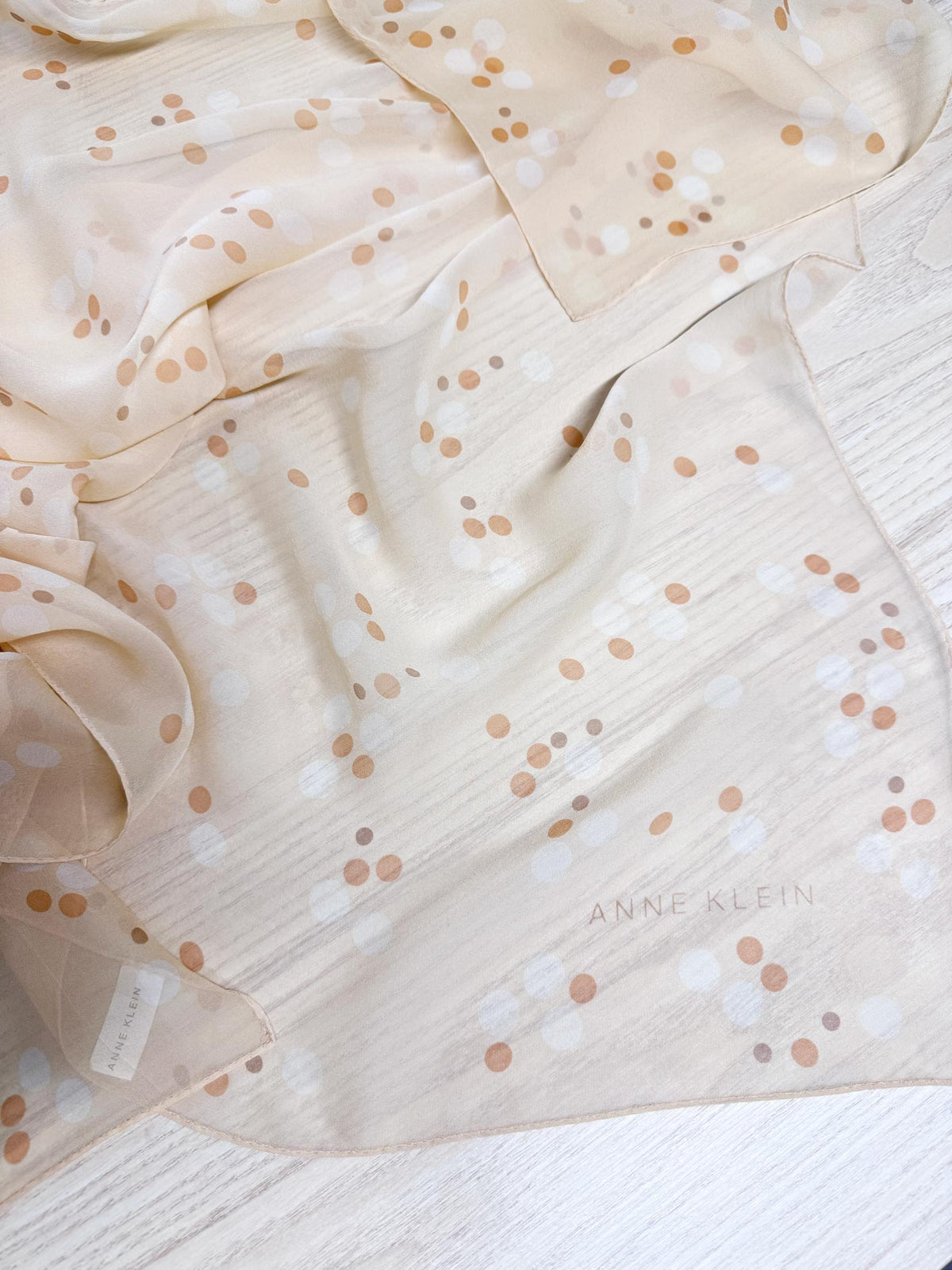 vintage 00s anne klein 100% silk chiffon polka dot square scarf