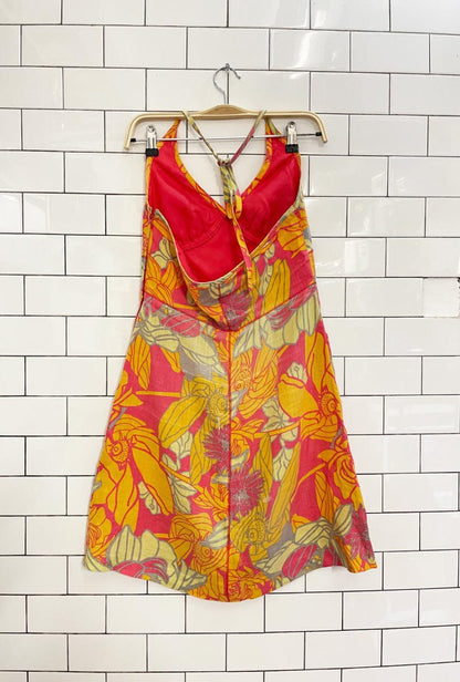 y2k h&m 100% linen tropical halter mini dress - good market thrift store