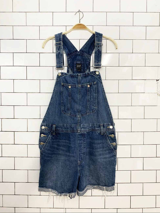 vintage 00s gap denim cut off short overalls