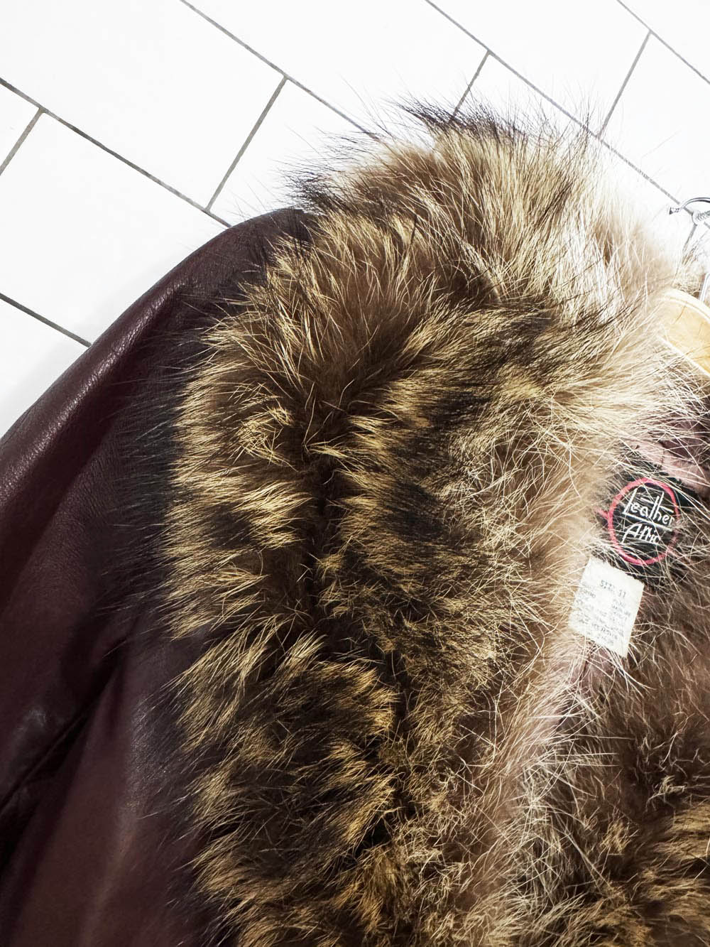vintage leather attic real fur collar belted leather jacket
