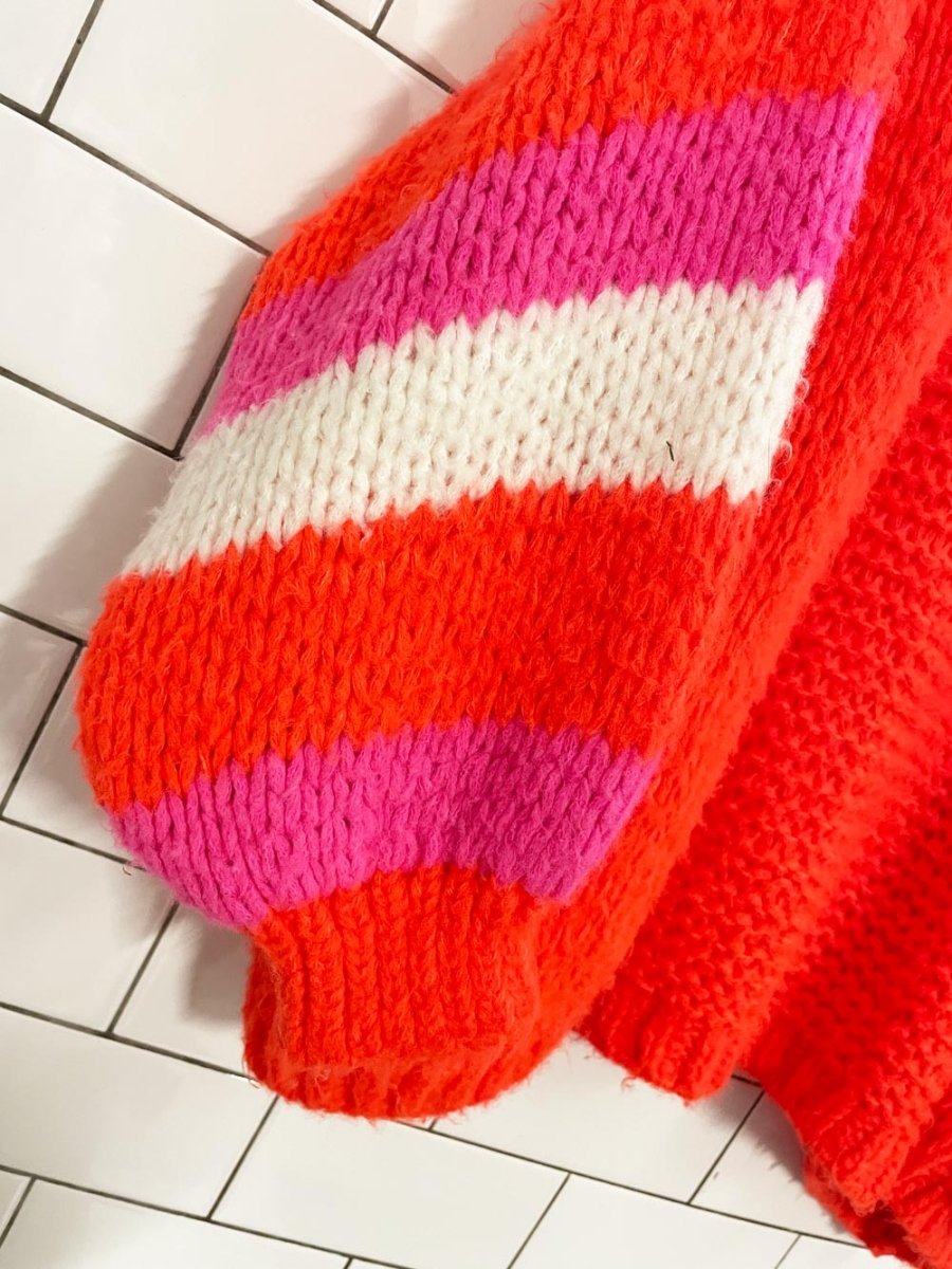 miss sugar neon wool - blend chunky knit cardigan - good market thrift store