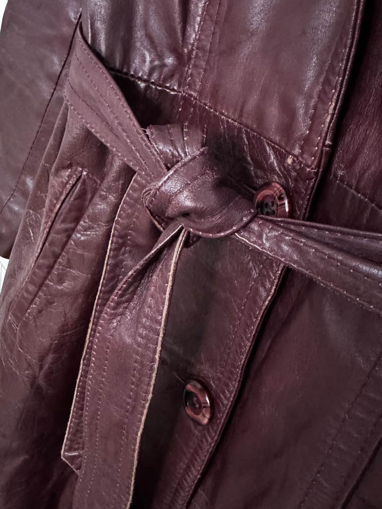 vintage leather attic real fur collar belted leather jacket