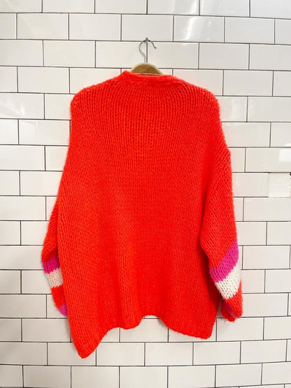 miss sugar neon wool - blend chunky knit cardigan - good market thrift store