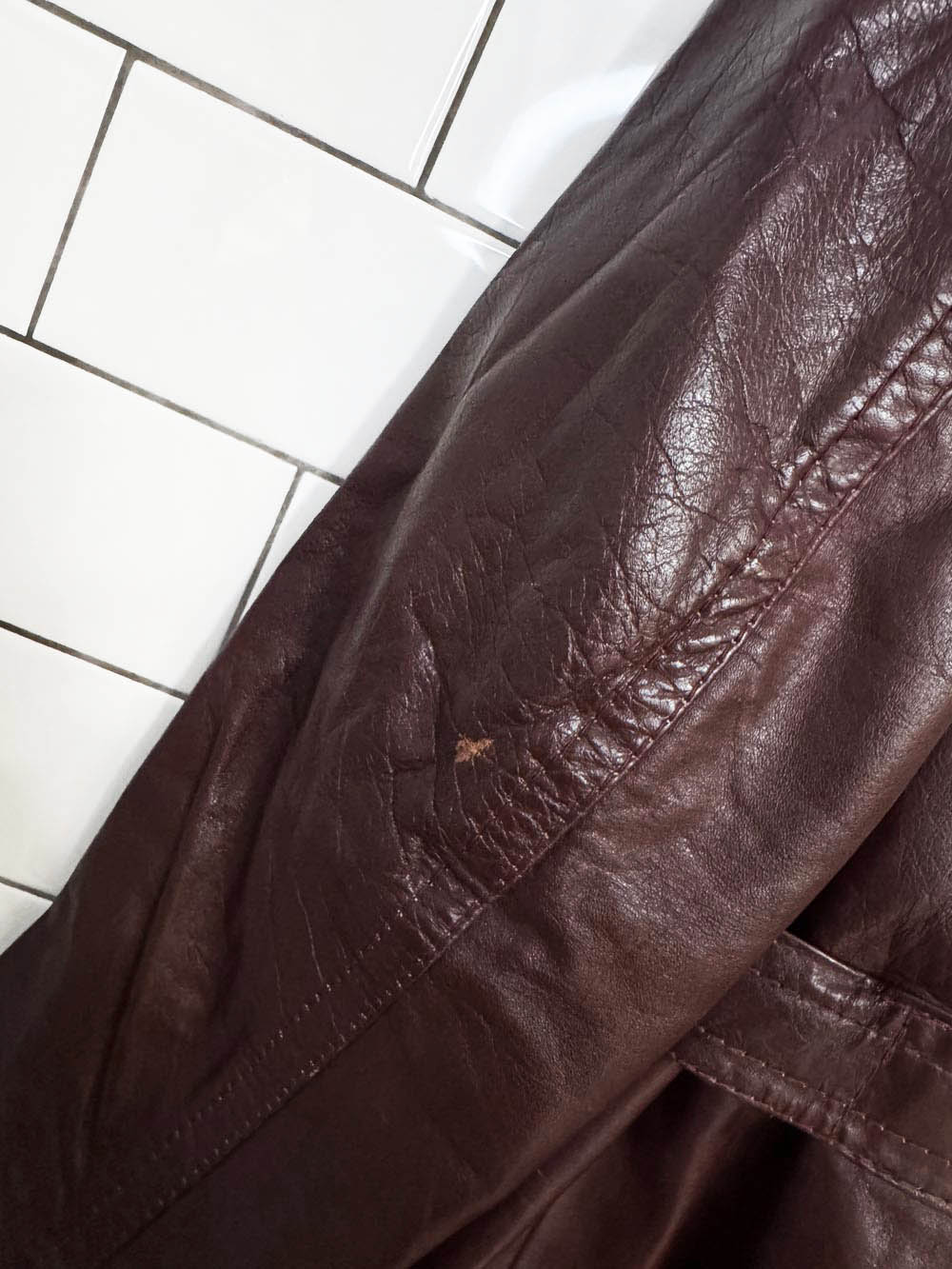 vintage leather attic real fur collar belted leather jacket