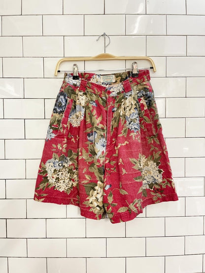 vintage 90s braemar linen - blend floral pleated trouser short - good market thrift store