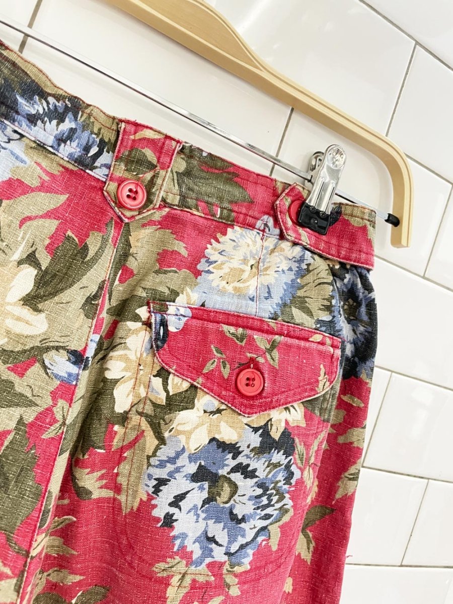 vintage 90s braemar linen - blend floral pleated trouser short - good market thrift store