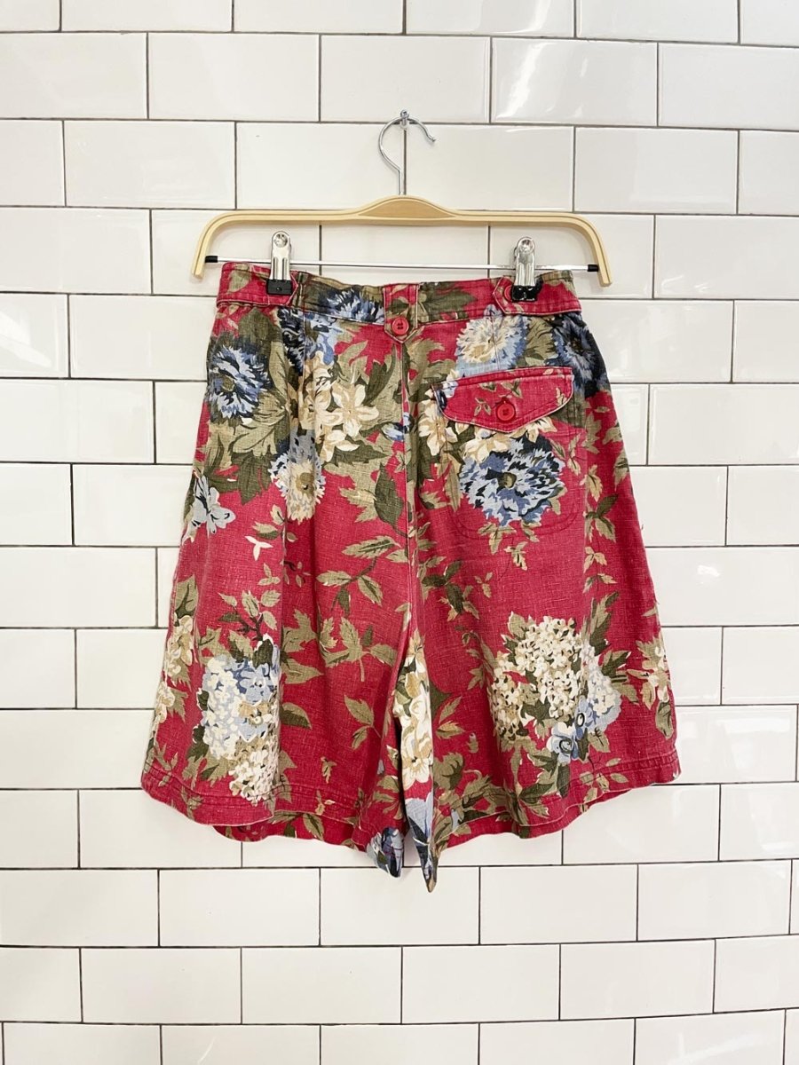 vintage 90s braemar linen - blend floral pleated trouser short - good market thrift store