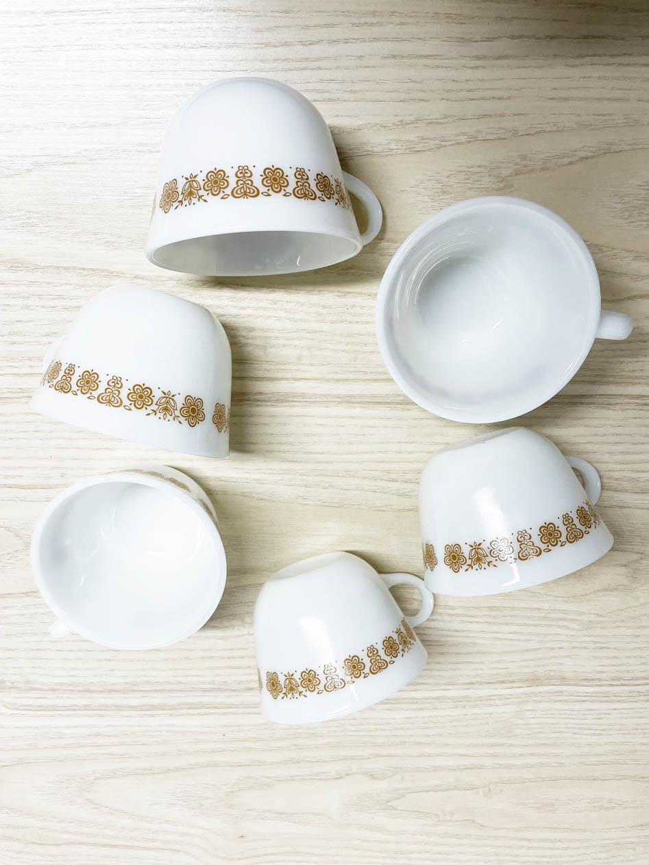 x2 vintage pyrex spring blossom milk glass mugs