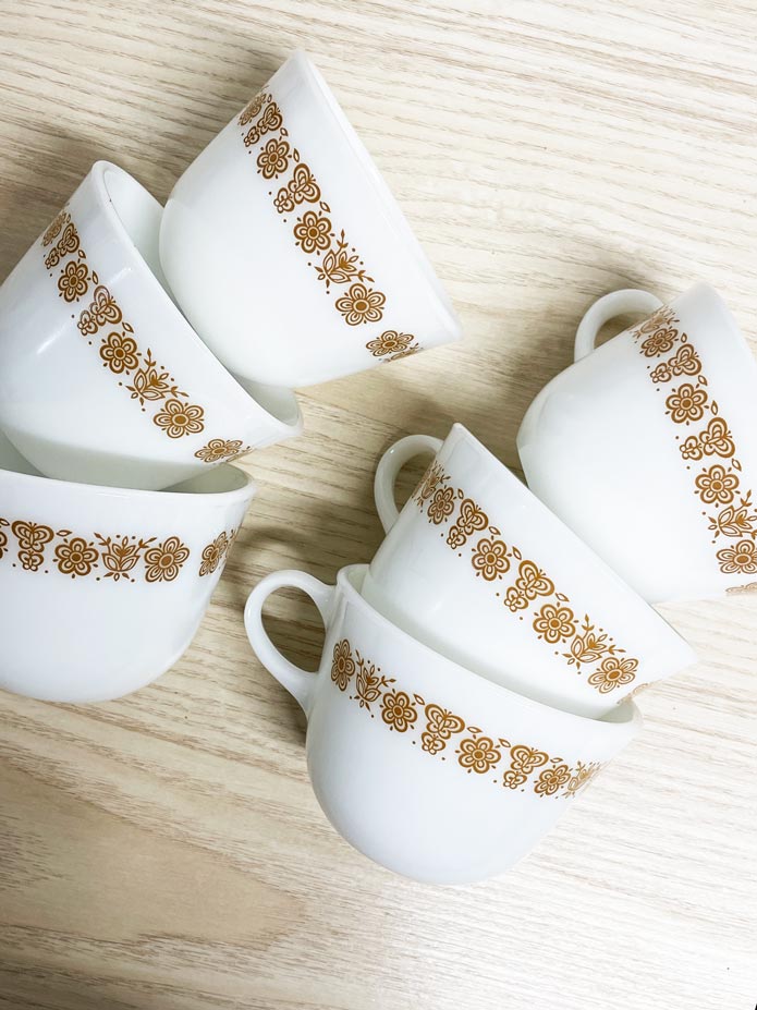 x2 vintage pyrex spring blossom milk glass mugs