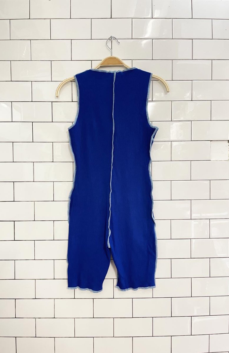 cherry mellow contrast stitch lace up romper - good market thrift store