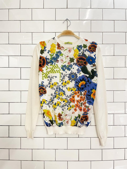 vintage 00s versace jeans floral satin front knit sweater - good market thrift store