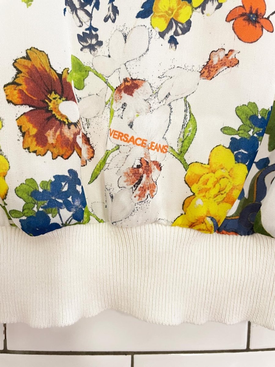 vintage 00s versace jeans floral satin front knit sweater - good market thrift store