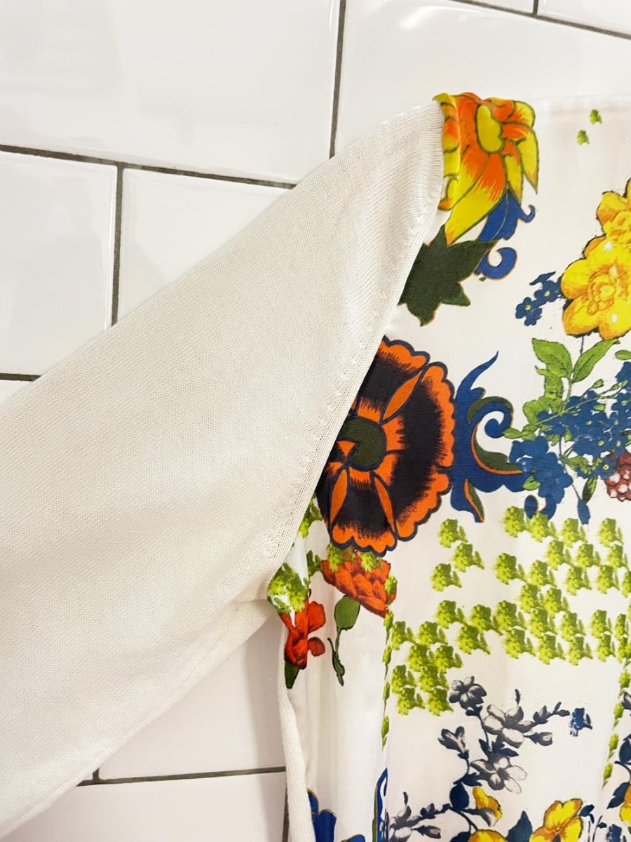 vintage 00s versace jeans floral satin front knit sweater - good market thrift store