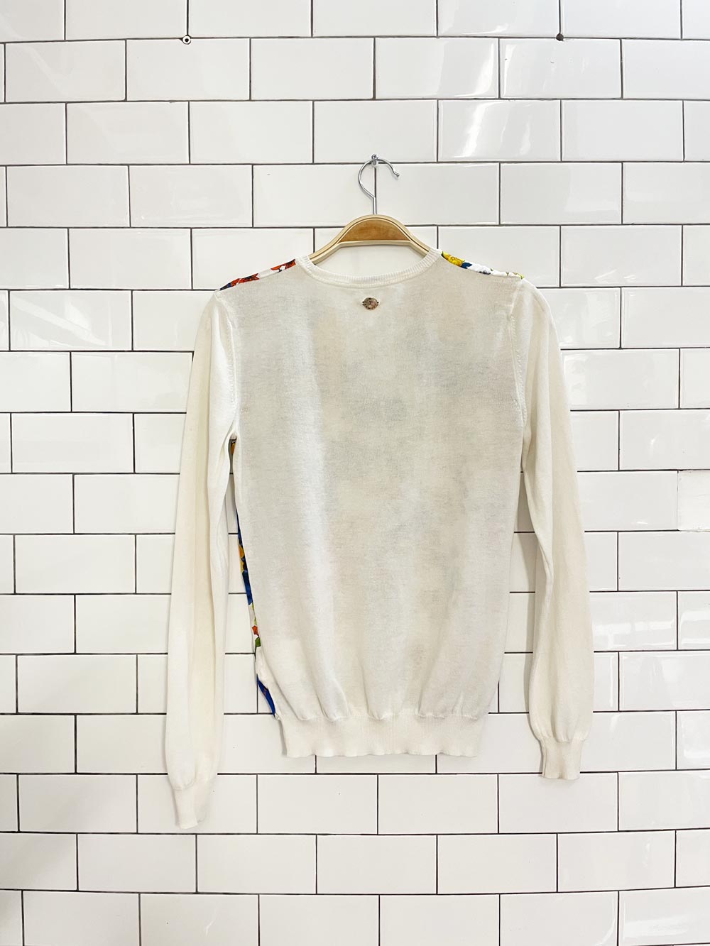 vintage 00s versace jeans floral satin front knit sweater - good market thrift store