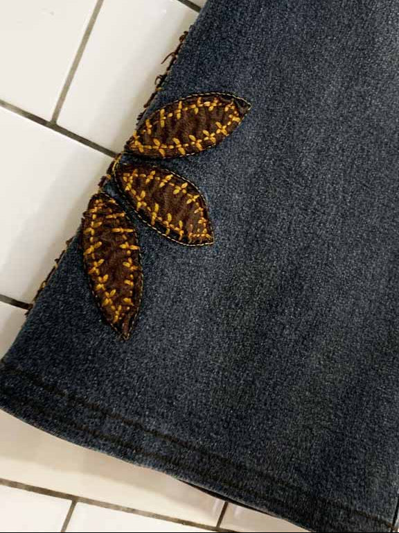 y2k mecca patchwork floral embroidered flare leg jeans