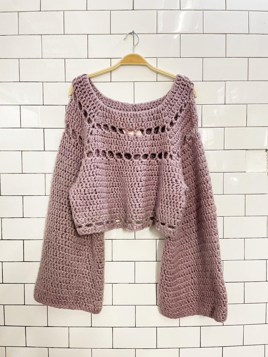 handknit chunky bell sleeve crop sweater - good market thrift store