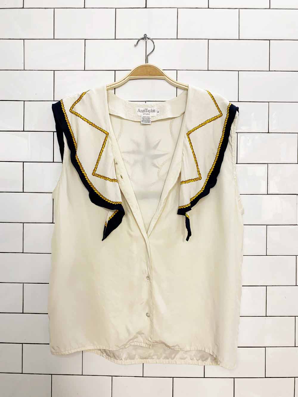 vintage 90s ann taylor 100% silk sailor full button sleeveless blouse | rework