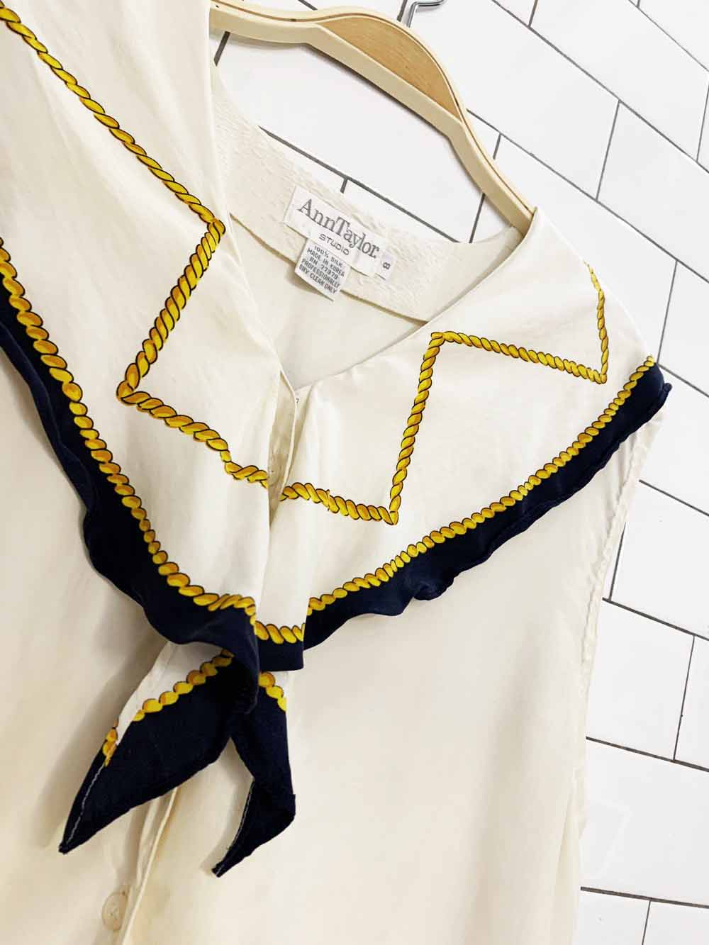 vintage 90s ann taylor 100% silk sailor full button sleeveless blouse | rework