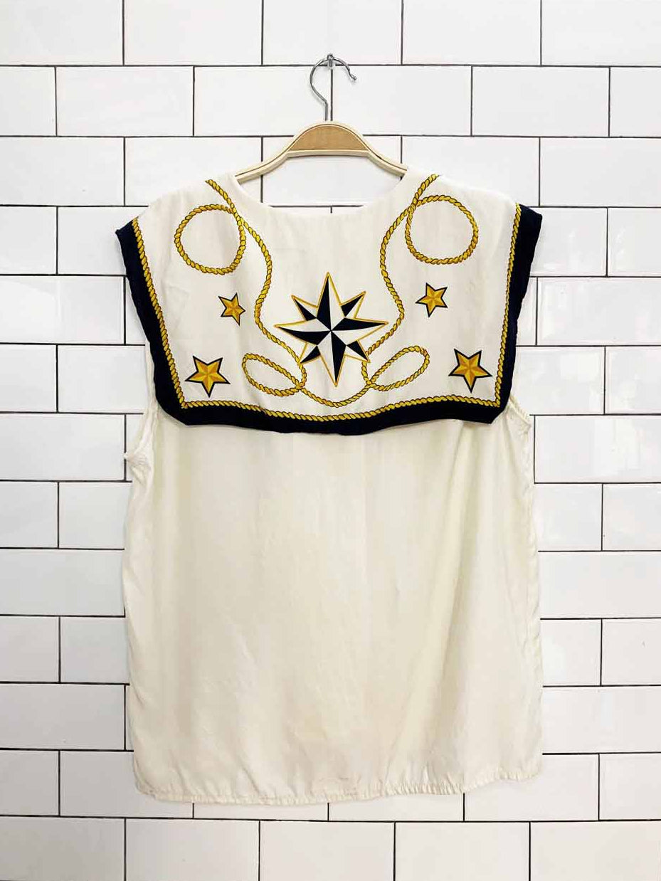 vintage 90s ann taylor 100% silk sailor full button sleeveless blouse | rework