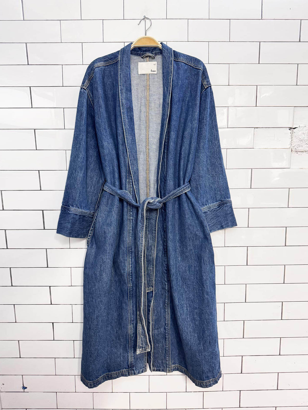 wilfred free colpa denim belted long jacket | aritzia