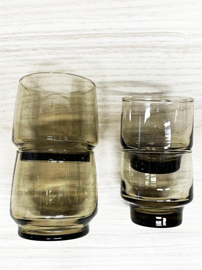 x4 vintage dominion smoke glass stackable short glasses