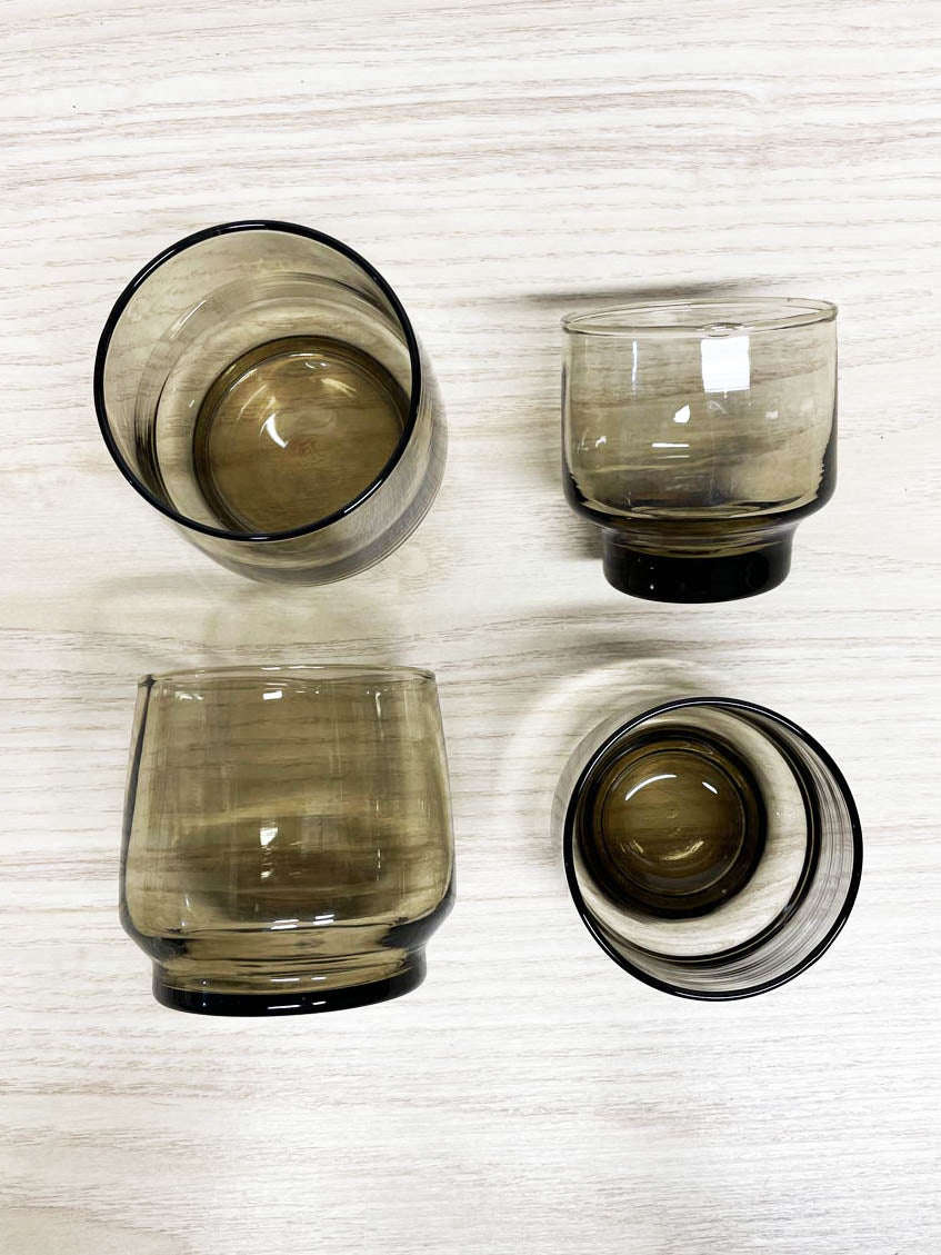 x4 vintage dominion smoke glass stackable short glasses