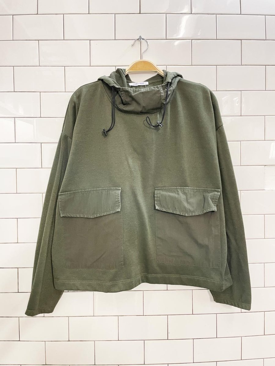zara outdoor cargo pocket army hoodie - good market thrift store