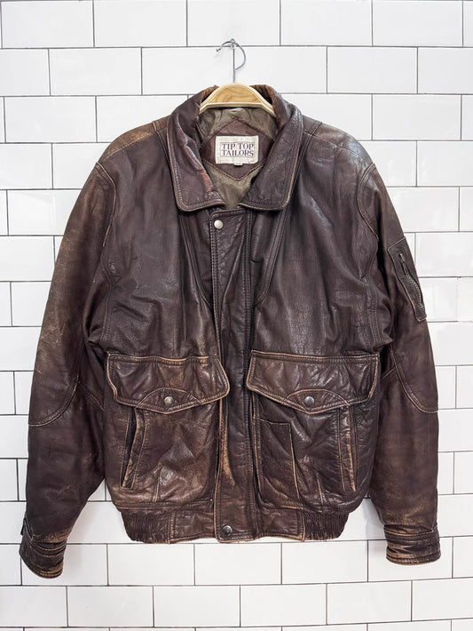 vintage 90s tip top tailors leather bomber jacket | distressed