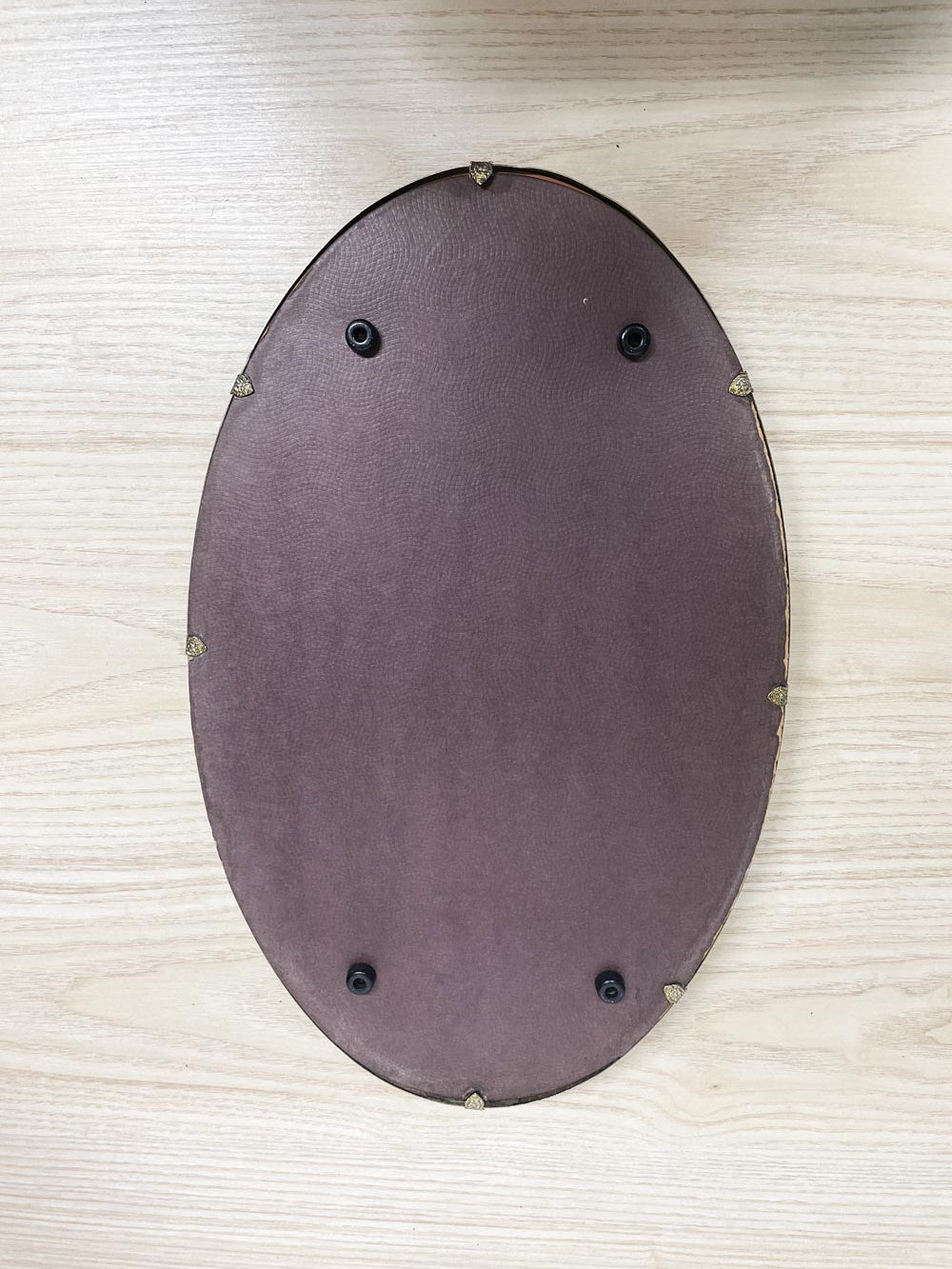 vintage brass framed ornate oval vanity mirror tray