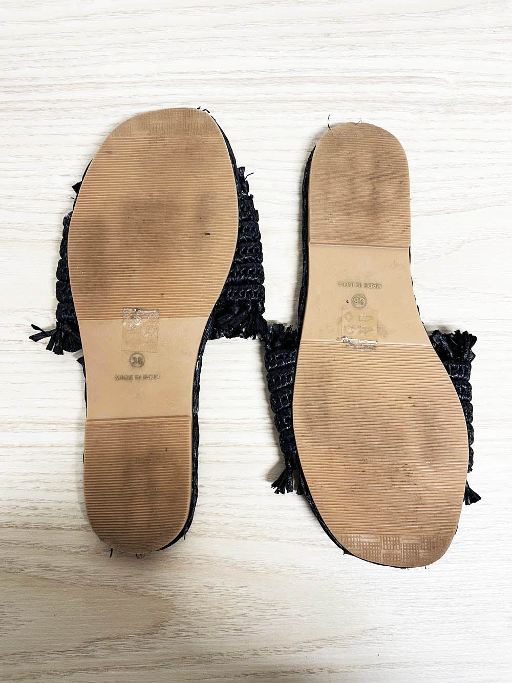 manebi woven raffia fringe slip on sandal | made in india