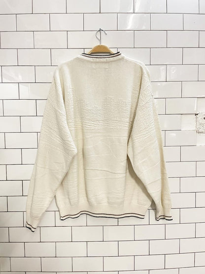 vintage carmel embroidered golfer knit dad sweater - good market thrift store