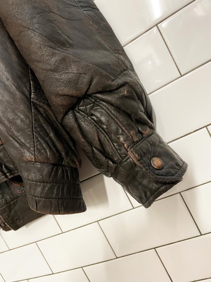 vintage 90s crown design soft leather bomber jacket - good market thrift store