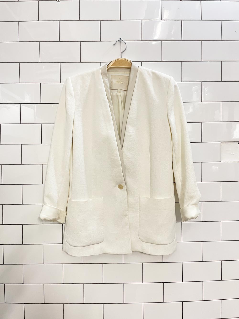 maje crepe jacket with leather trim - good market thrift store
