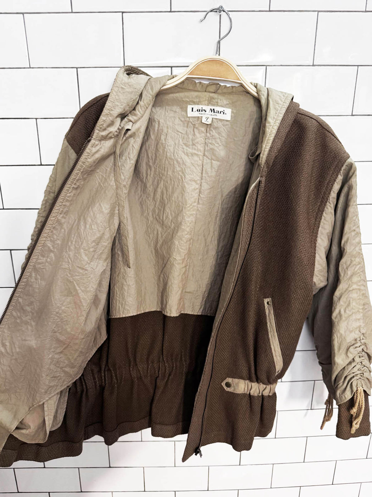 vintage luis mari wool-blend nylon ruched hooded jacket | tokyo | cote d'azur | nice