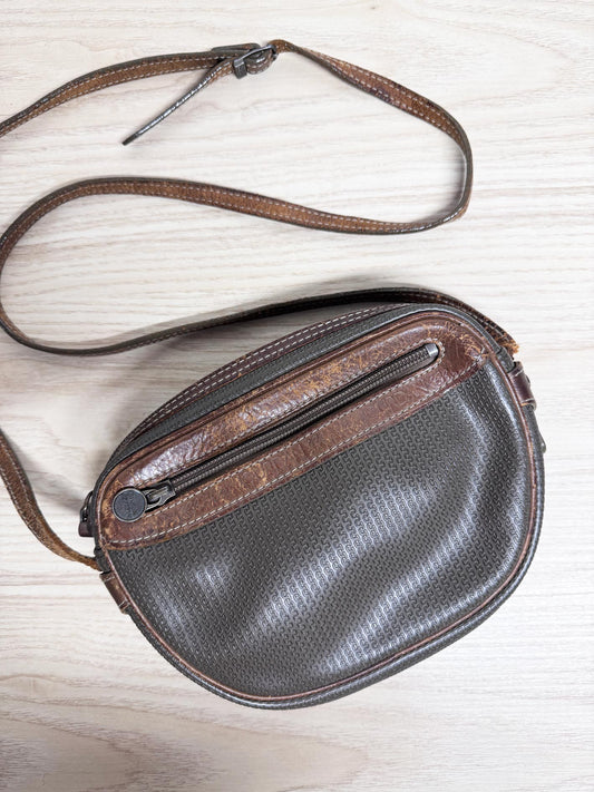 vintage charles jourdan leather trim textured canvas crossbody bag