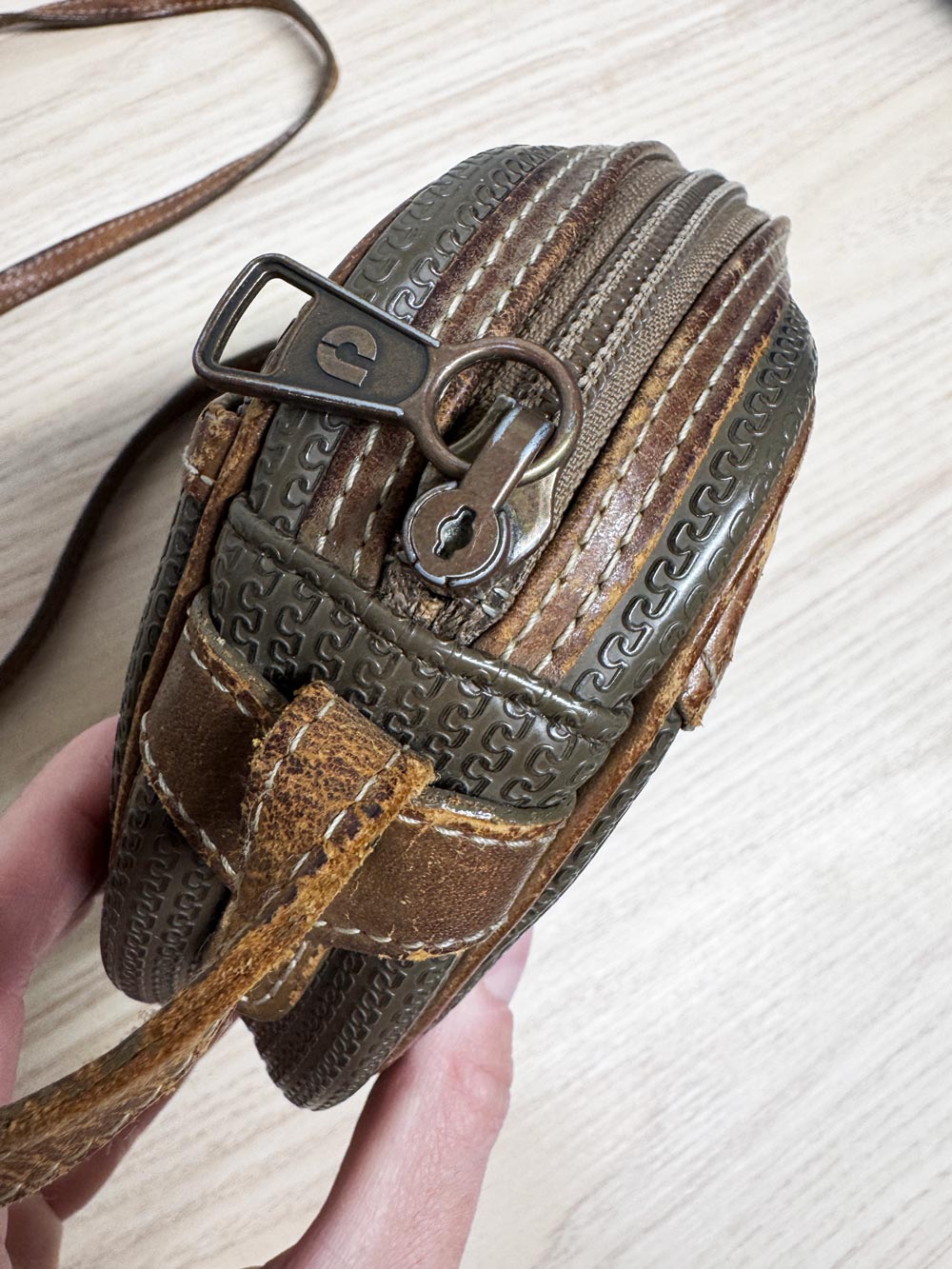 vintage charles jourdan leather trim textured canvas crossbody bag