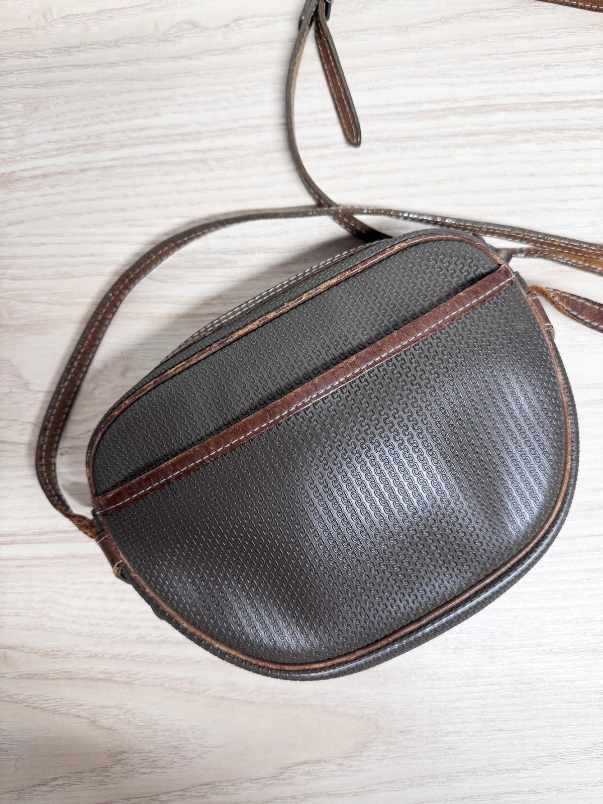 vintage charles jourdan leather trim textured canvas crossbody bag