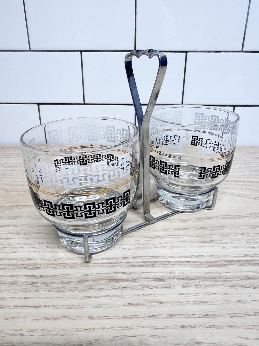 vintage libbey mcm x2 rock glass set | condiments | chrome caddy