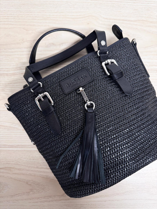 rudsak leather trim raffia woven satchel tote